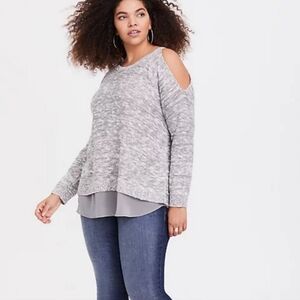 Torrid Marled Cold Shoulder Sweater Grey Two-fer Style 2X Overlay